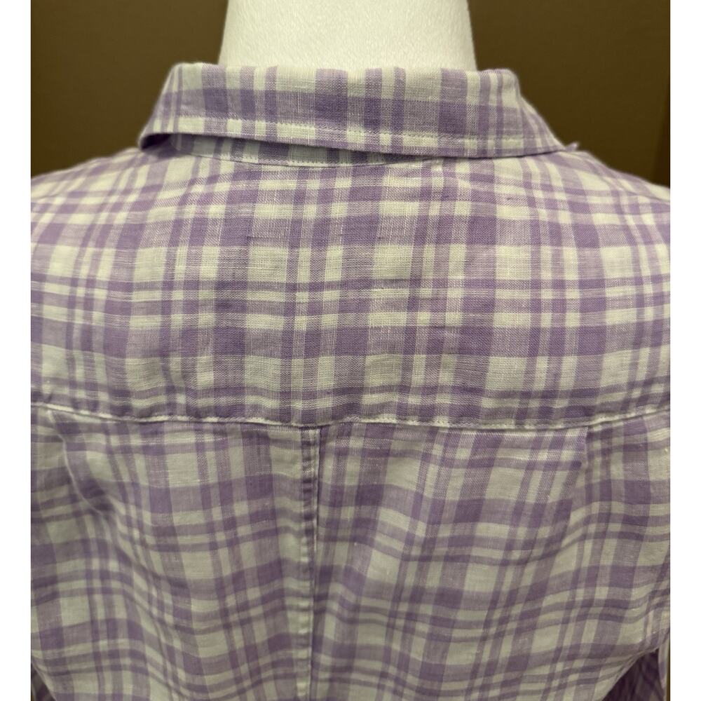 Frank & Eileen Linen Shirt Barry Womens in Plaid Purple Woven Italy Size S - Picture 7 of 9